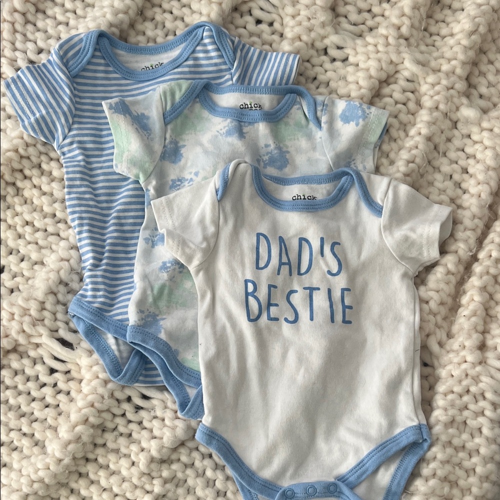 Chick Pea Blue and White Baby Bodysuit Trio